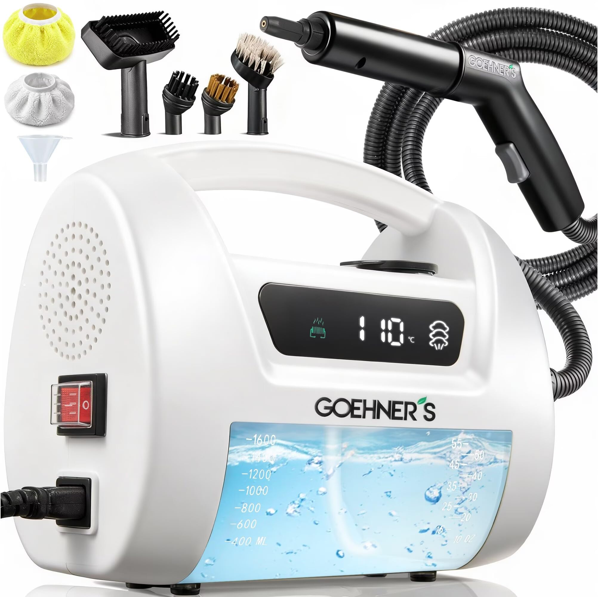 Nettoyeur Vapeur Haute Pression Portable, Appareil à Vapeur 110℃/3,5Bar pour la Maison, Chauffage Rapide 30s avec 3 Niveaux de Vapeur, Convient pour Carrelage, Cuisine, Salle de Bain et Voiture, Blanc