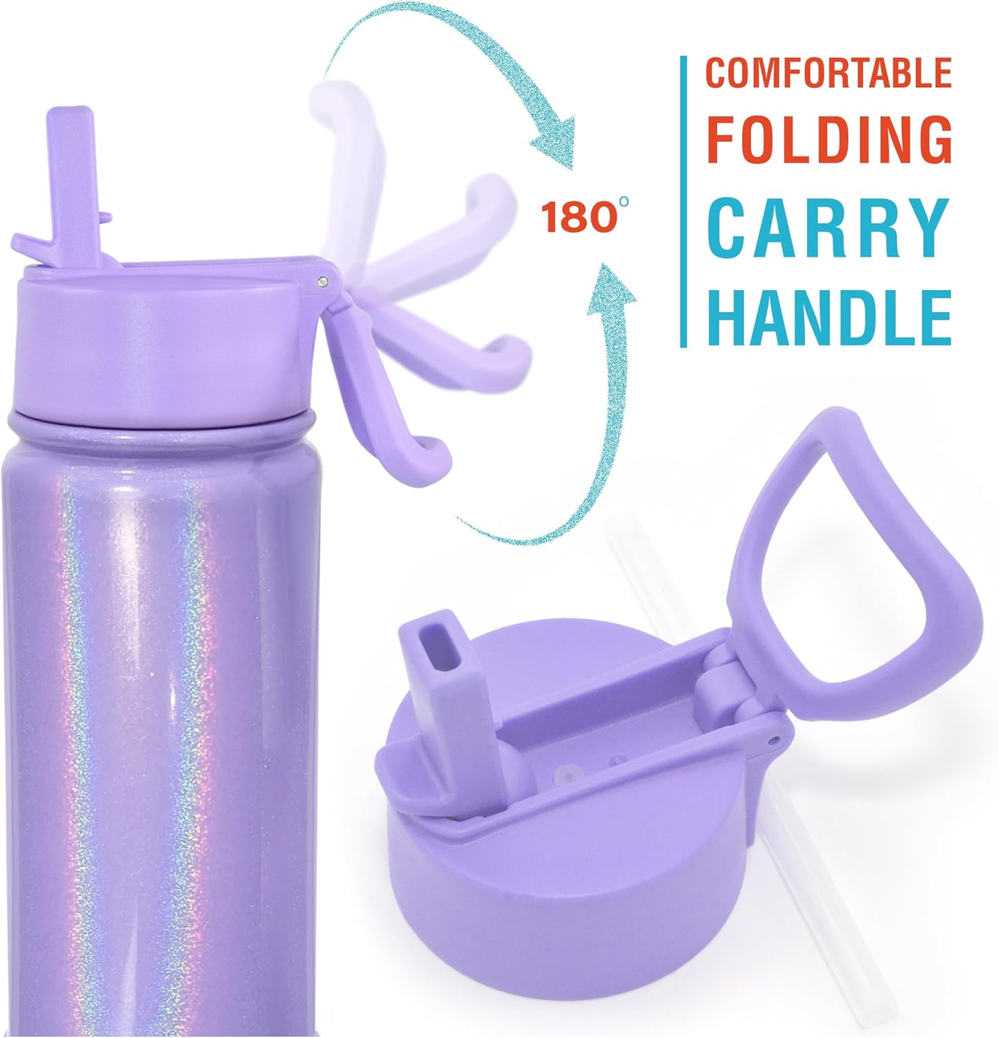 CHILLOUT LIFE 17 oz Kids Insulated Water Bottle with Straw Lid Leakproof and Cute Waterproof Stickers, Personalized Stainless Steel Thermos Flask Metal Water Bottle, Purple Sparkle - Image 4