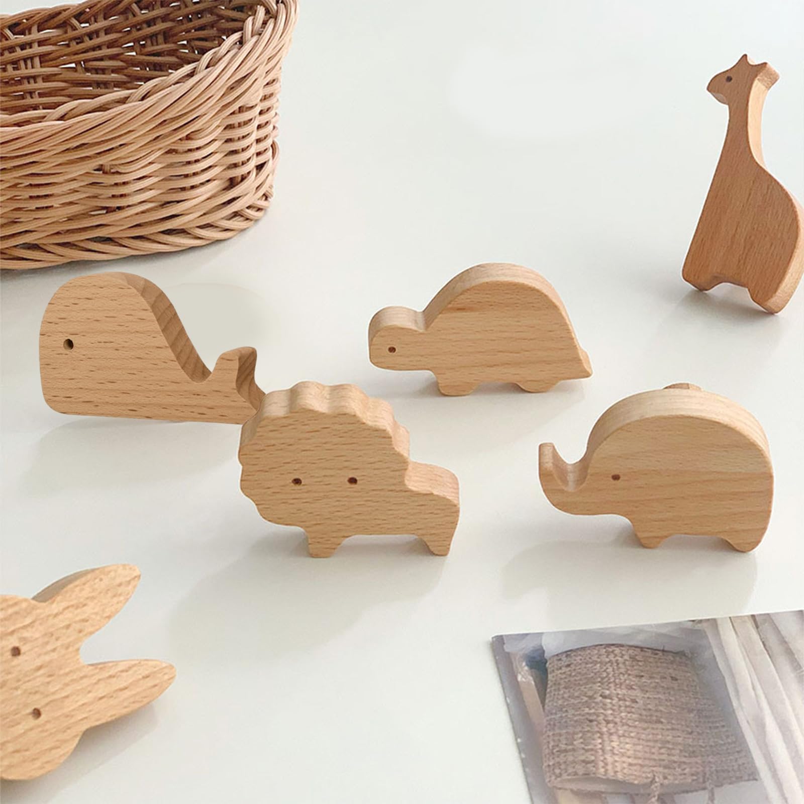 Rierousy 6 Piezas Pomos Madera con Forma de Animal, Tirador de Muebles de Madera, Tiradores Infantiles, Tiradores Cajones, Tiradores Muebles con Tornillos
