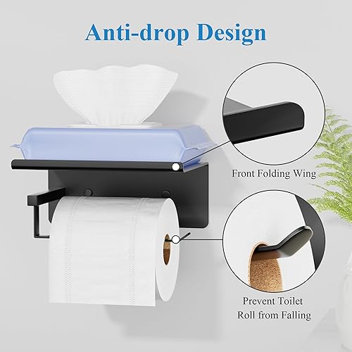 Miniatura 4 de Soporte adhesivo para papel higiénico, soporte para rollo de papel higiénico montado en la pared con estante para teléfono, soporte para rollo de