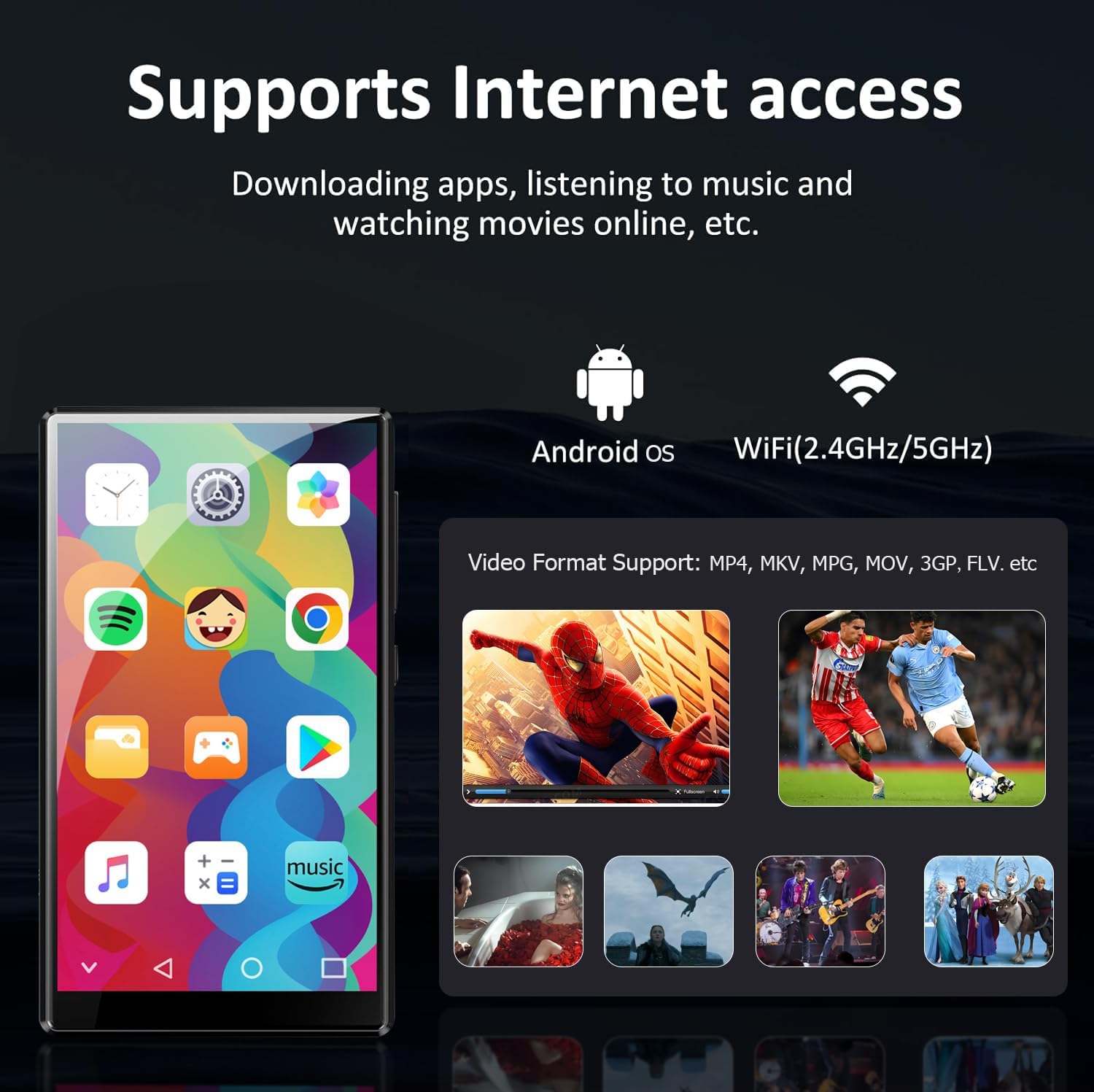 XBENDON M1 MP3 Player showing various app icons including Google Play Store