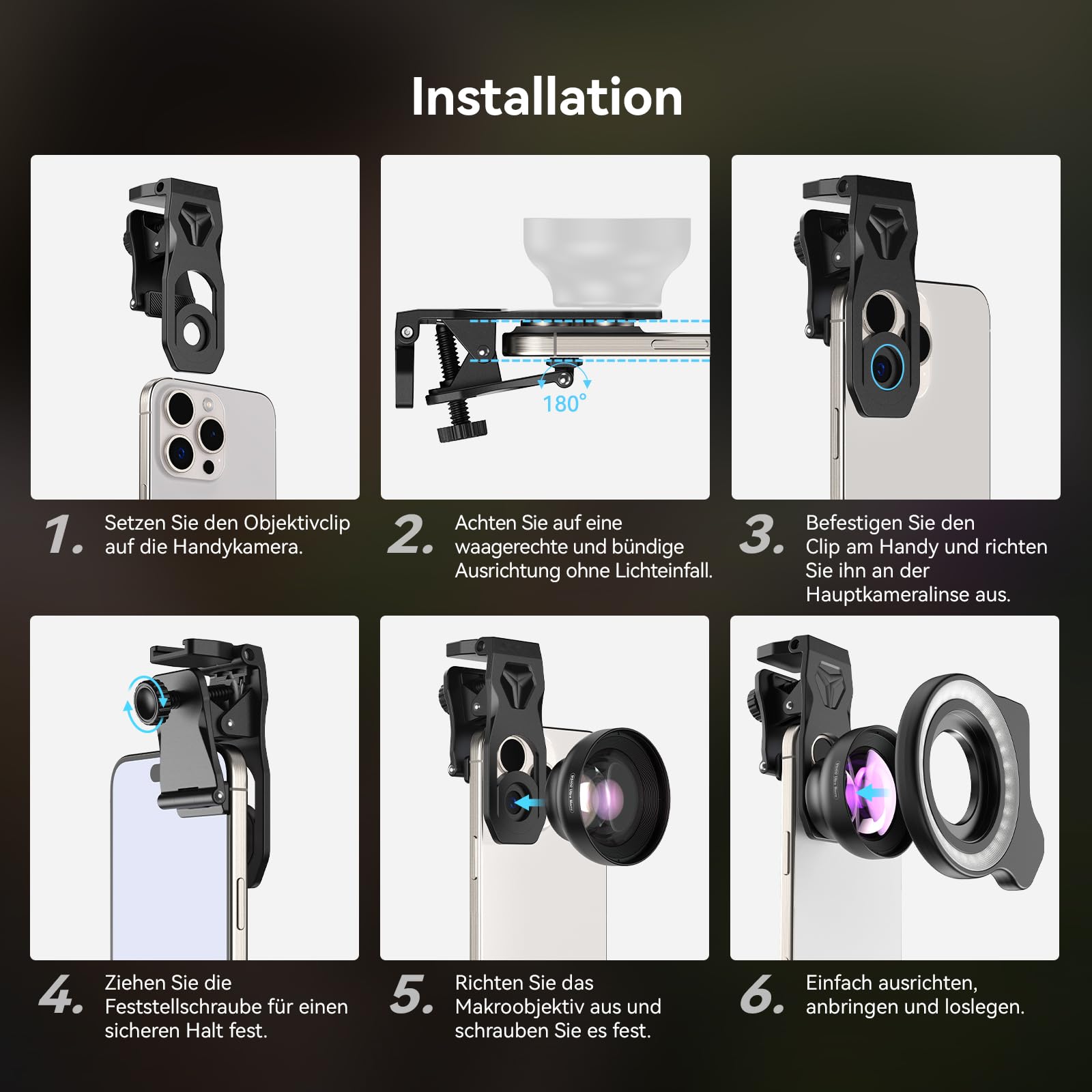 HB100 Ultra Makro Objektiv mit 45 Aufhellungsmodi, Blende F1.05 – HD-Makroobjektiv mit Universal-Clip – Handy Objektiv für iPhone, Samsung und Pixel, Android-Smartphones