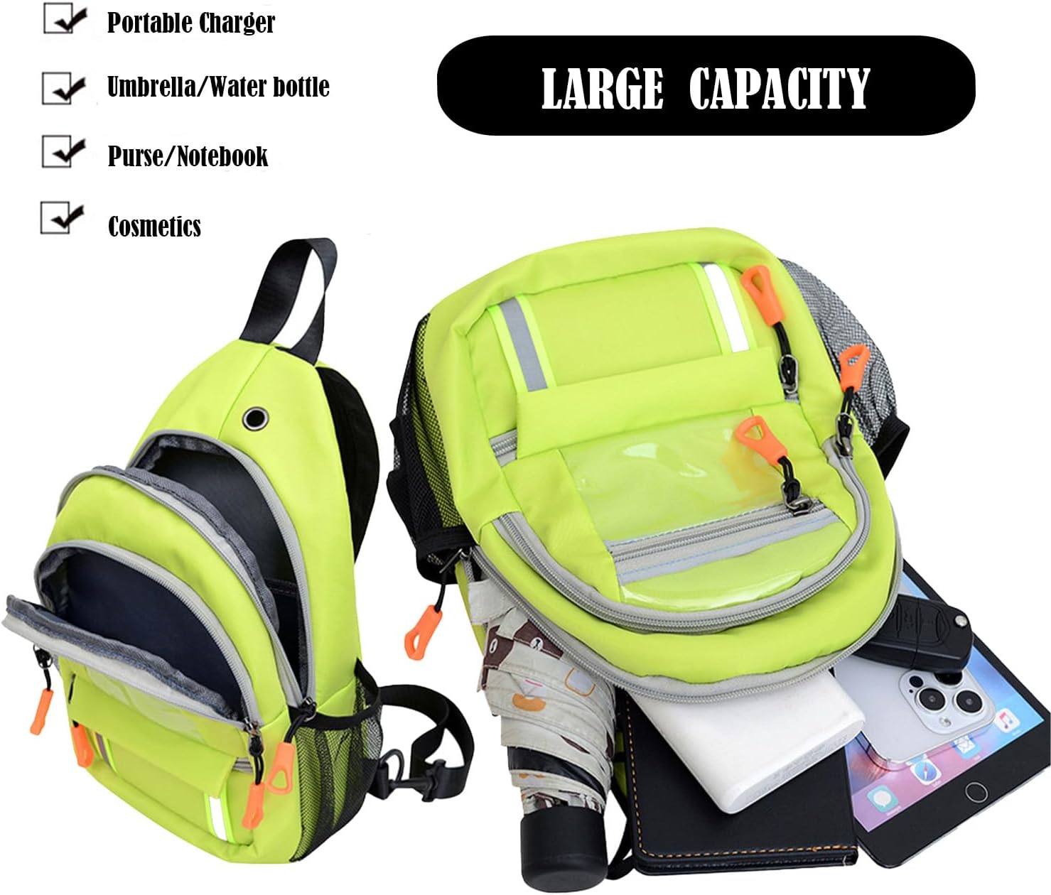 JENAGREEN Waterproof Sling Backpack Crossbody Shoulder Bag for Women Men, Crossbody Bag Casual Daypack Travel Hiking Adjustable Chest Bag