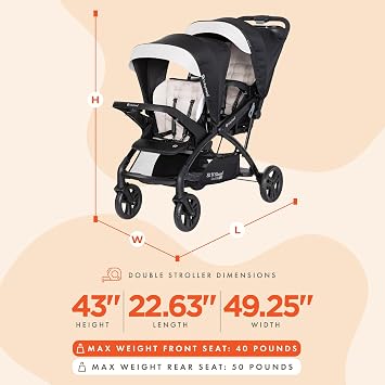 Baby Trend Sit N' Stand 2.0 DLX Foldable Double Stroller, Modern Khaki