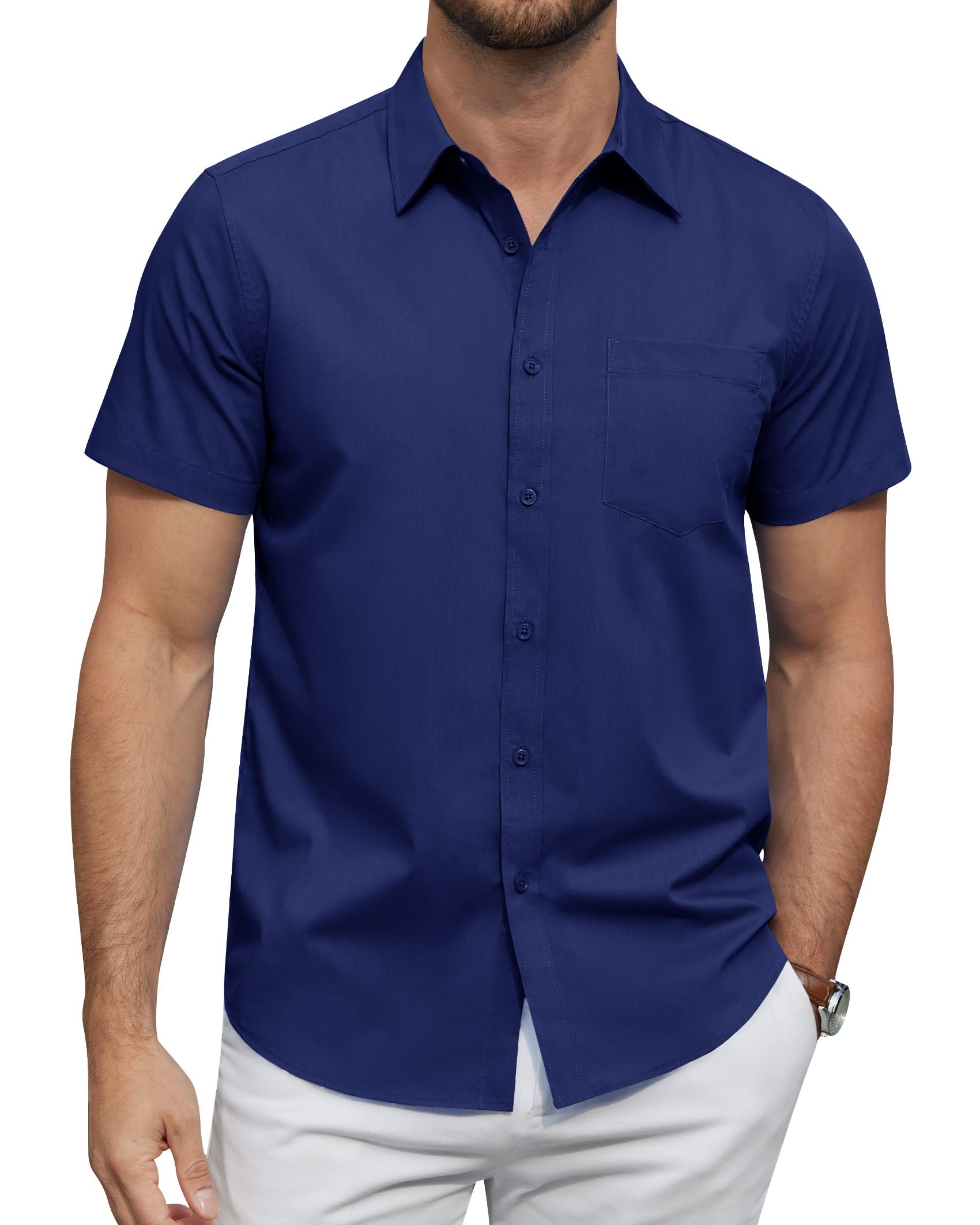 J.VER Hemd Herren Kurzarm Businesshemd Regular Fit Oberhemden mit Taschen für Hochzeit Festlich Arbeits