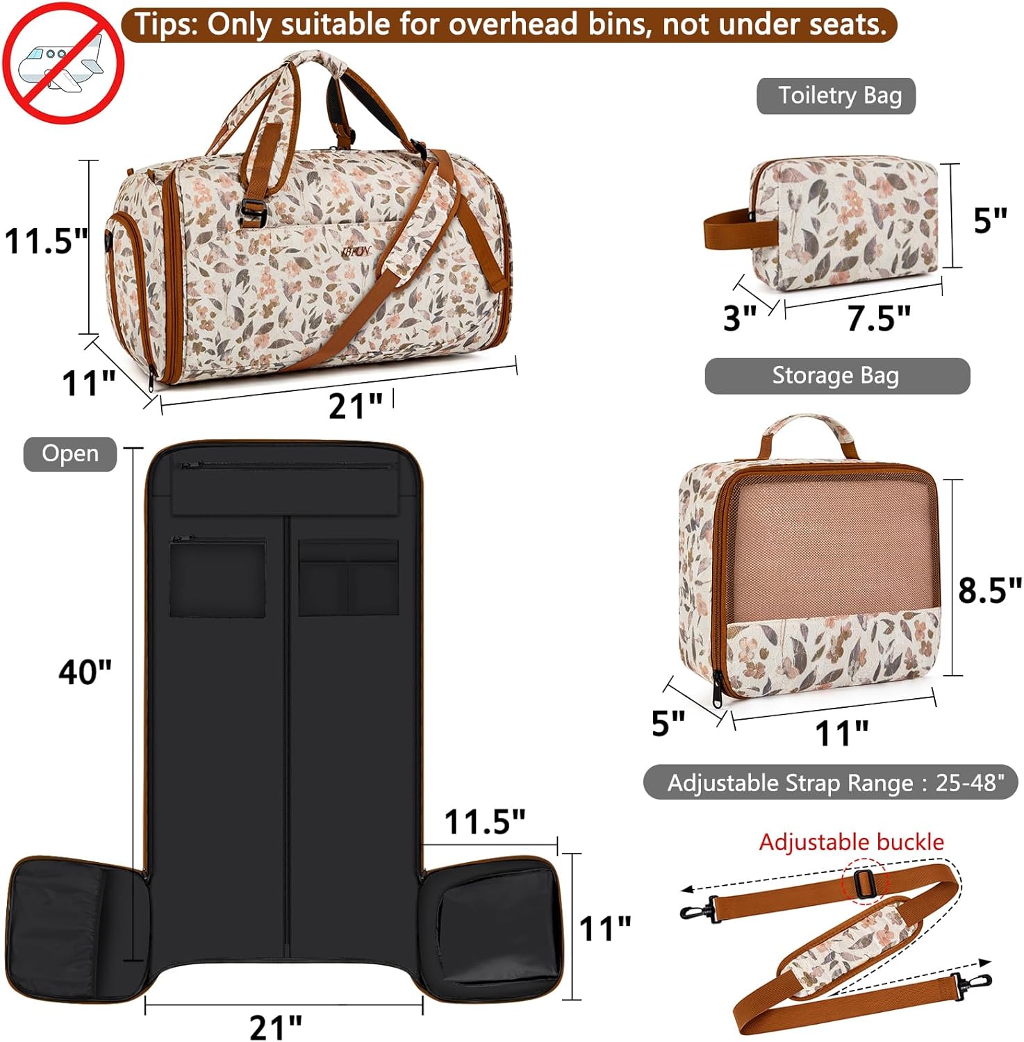 Convertible Garment Duffel Bags for Travel, 4-in-1 Carry on Duffle Bag for Women with Backpack Straps & Waterproof Shoe Pocket, Hanging Suit Dress Weekender Bag for Business, Wedding, 3pcs - Image 7