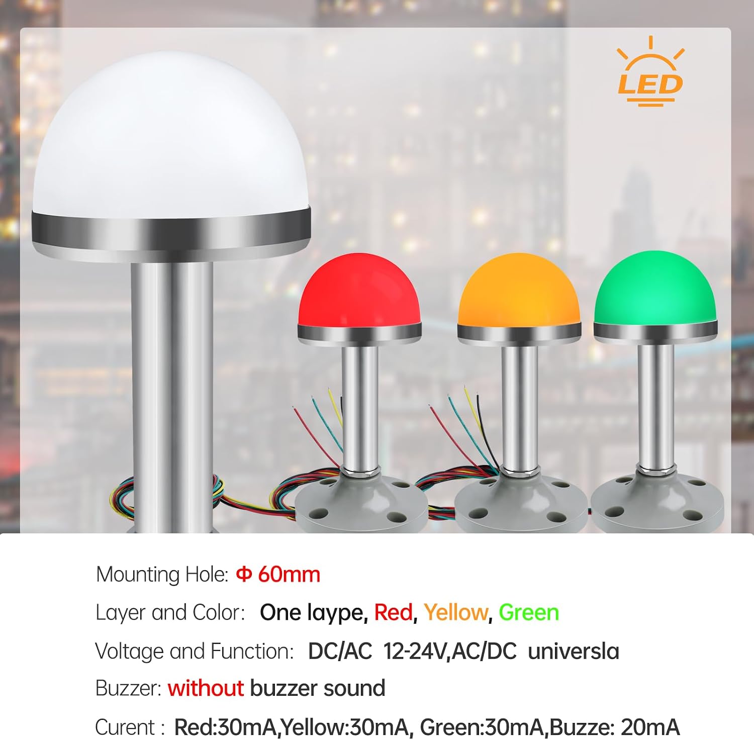 Industrial Warning Lights Stainless Steel 24V DC/AC LED 3 Colors 1 Layer with Aluminum Tube Column Signal Tower Indicator Lamp Beacon Signal Light