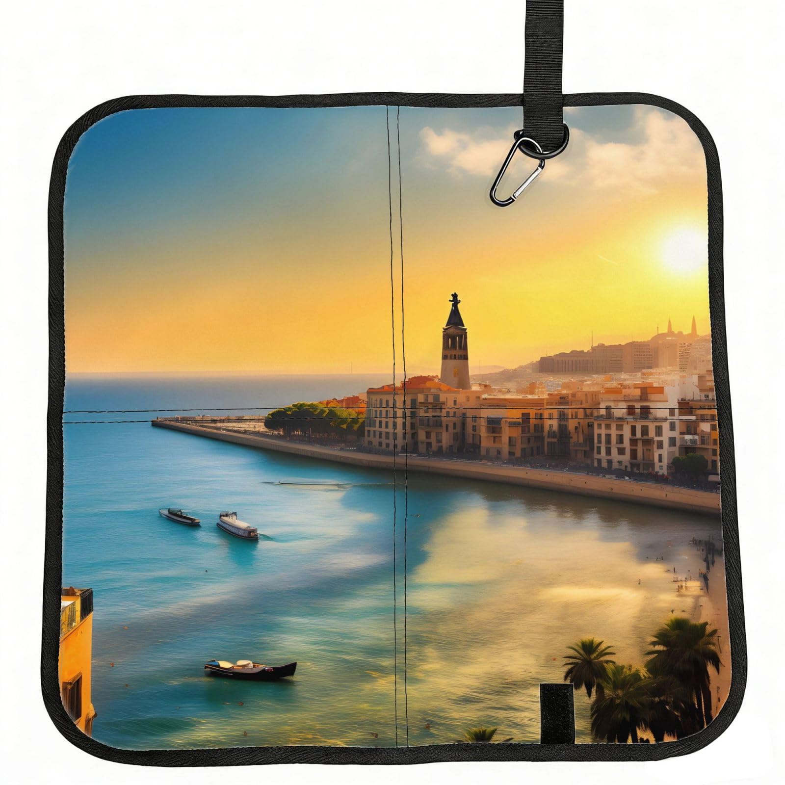 MROWYC Sunset in Barcelona Printed Foldable Seat Cushion - Portable with Carabiner, for Stadium, Camping, Hiking