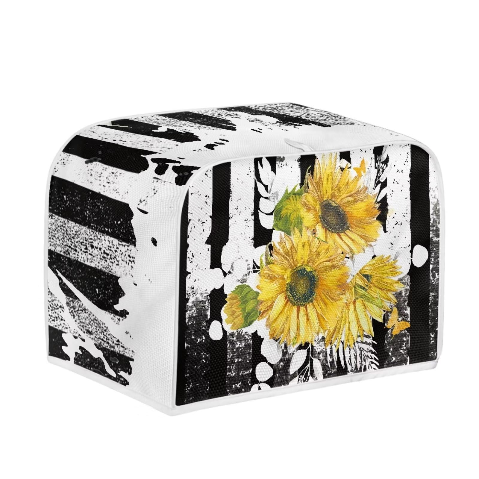 JSLXYYBQ Black and White with Yellow Sunflower Print Kitchen Toaster Cover, 2/4 Slice, Spandex, Not Water Resistant