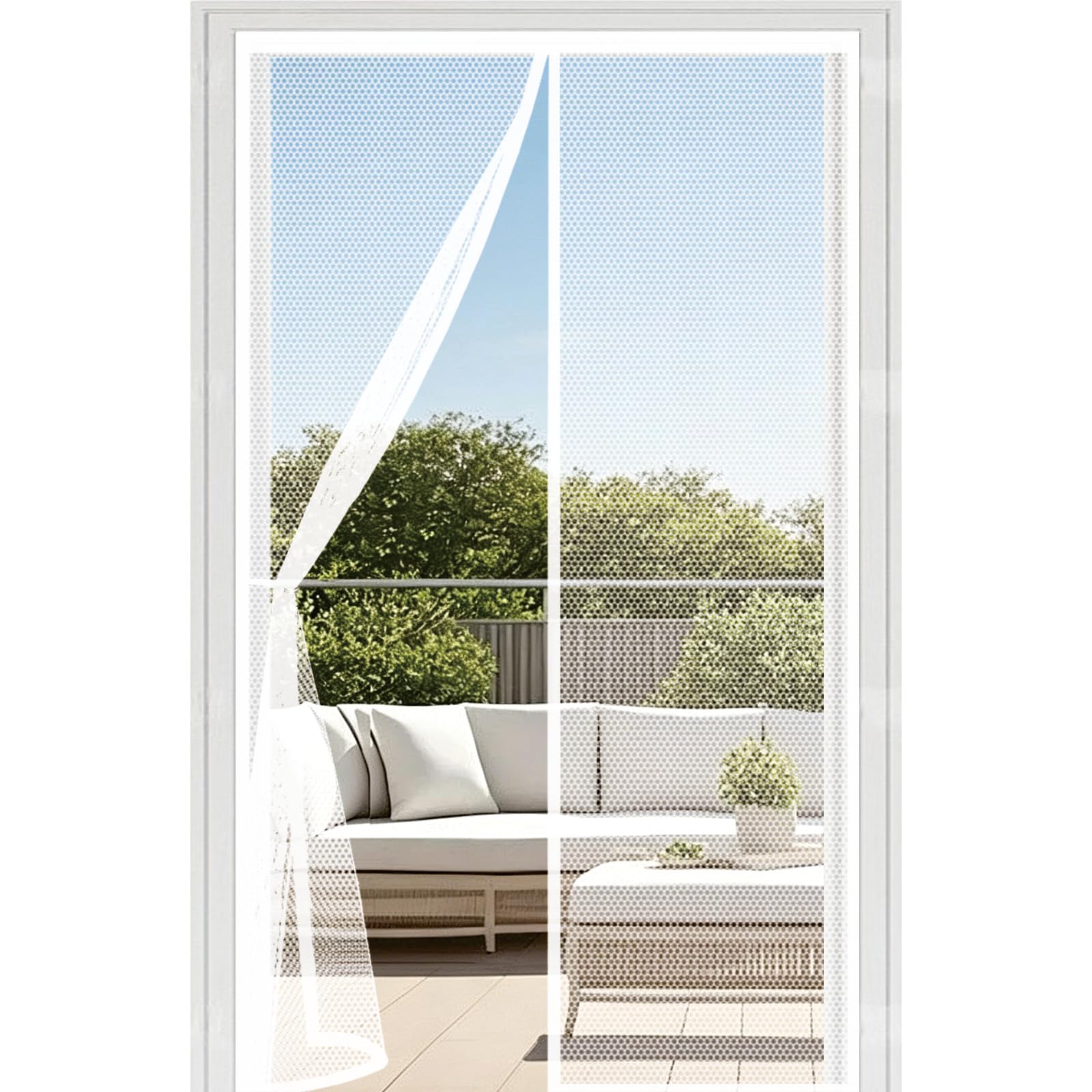 Magnetic Fly Screen Door 89 x 197 cm with Powerful Magnets Automatically Closes and Magic Tape, Install Without, Keep Bugs Out, Magnetic Screenfly Doors for Patio Door, White