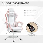 Vinsetto Computer Gaming Chair, PU Leather Office Desk Chair with Footrest, Swivel Wheels, 135° Reclining Back, Lumbar Support, Headrest, White and Pink