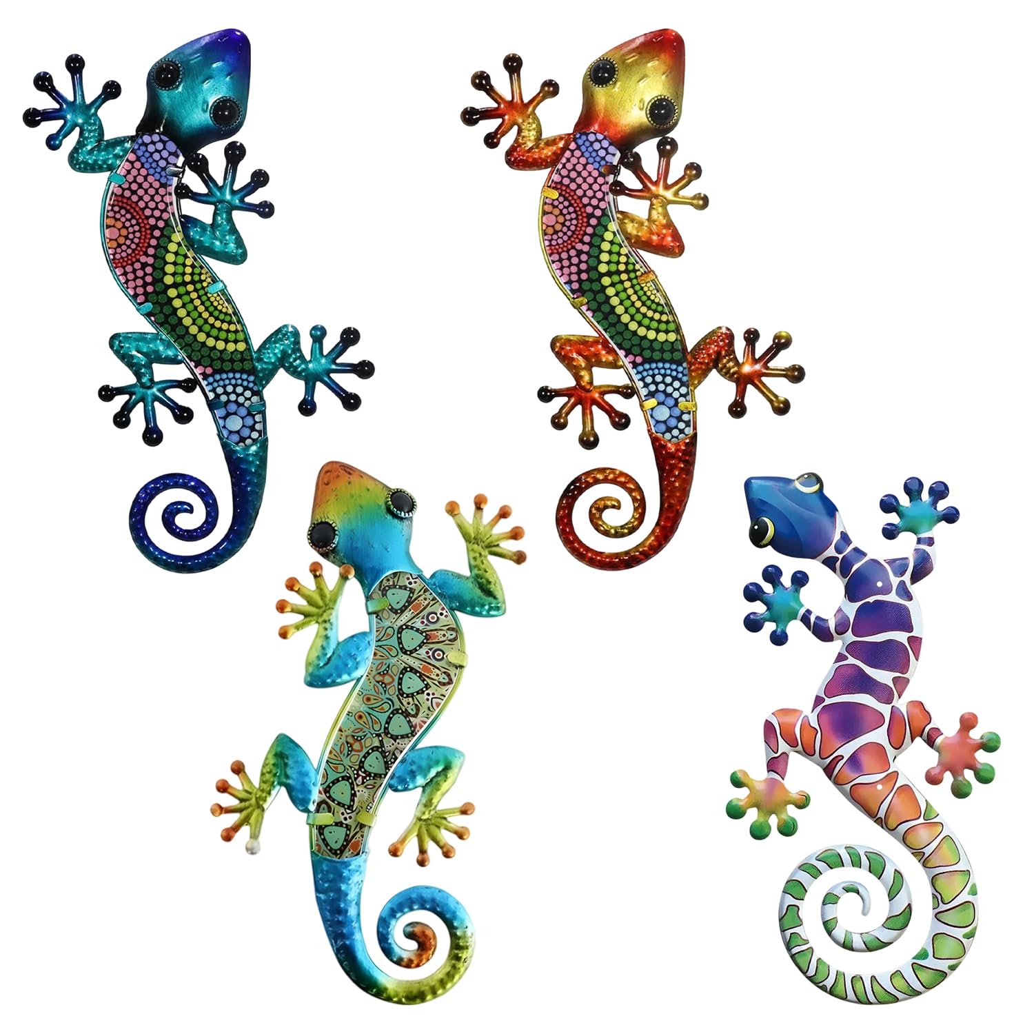 Nievajio Pack of 4 Wall Decoration Gecko Wall Decoration Lizard Sculpture Hanging Outdoor Decor Lizards Garden Sculpture for Yard Fence