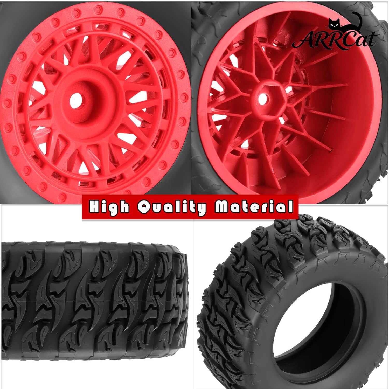 RC 12mm Hex Short Course Truck Wheels Tires for 1/10 Slash 4x4 BL-2S 2WD Red cat Blackout SC L0si SCT Team Associated SC10 HPI,RC Wheels and Tires with Foam Inserts(4Pcs),Red