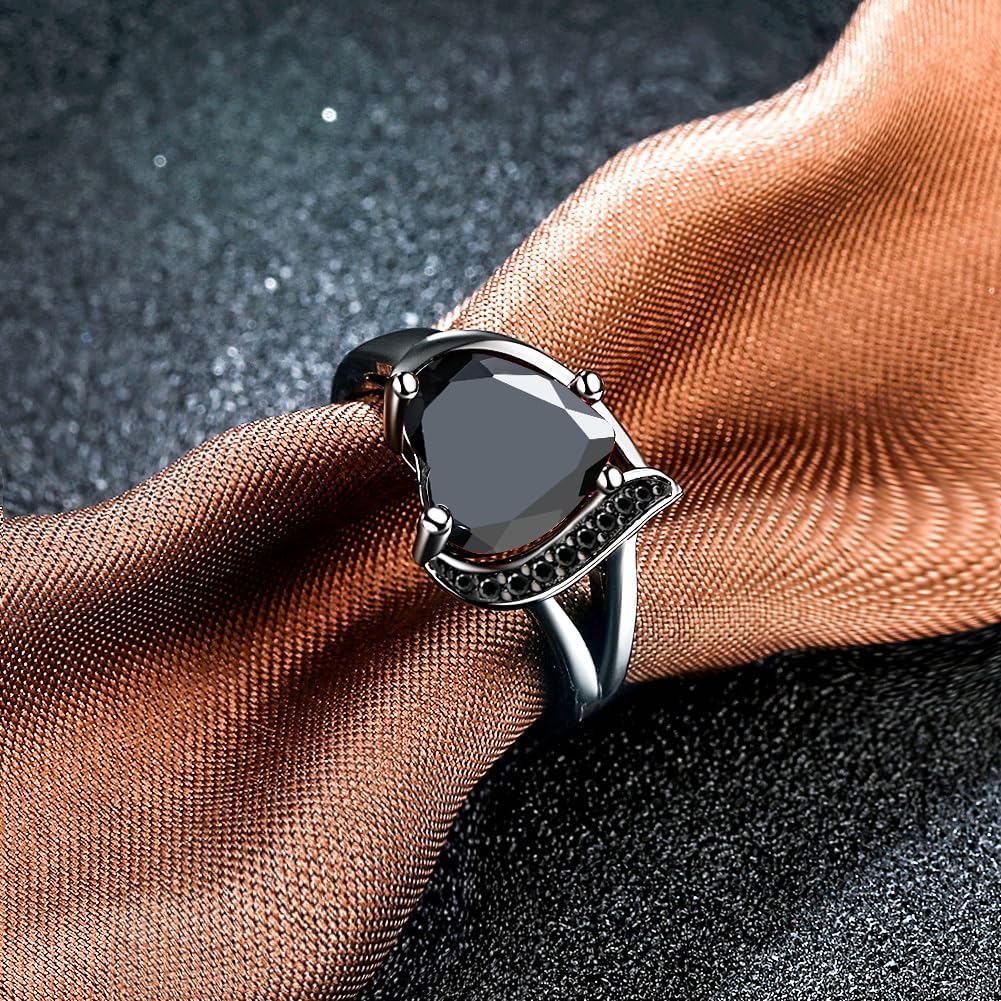 Engagement Rings for Women AAA+ Heart Cubic Zirconia Promise Rings for Her Birthstone Ring Womens Rings Black Gold Gothic Rings Promis Ring Wedding Rings Statement Rings for Women - Image 5