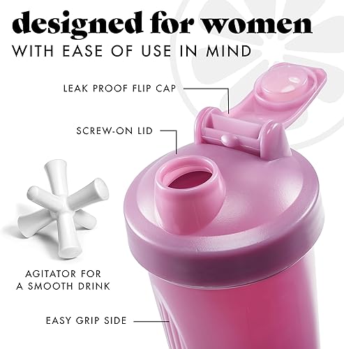Miniatura 3 de Fit & Fresh Botella agitadora, a prueba de fugas, deportiva, para mezcla de proteínas, para mujeres, vaso mezclador de proteínas duradero, 24 onzas,