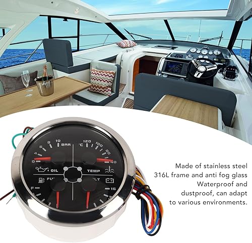 Miniatura 27 de Medidor multifunción 4 en 1, voltímetro de 3.346 in, nivel de combustible, presión de aceite, medidor de temperatura del agua, calibre automático