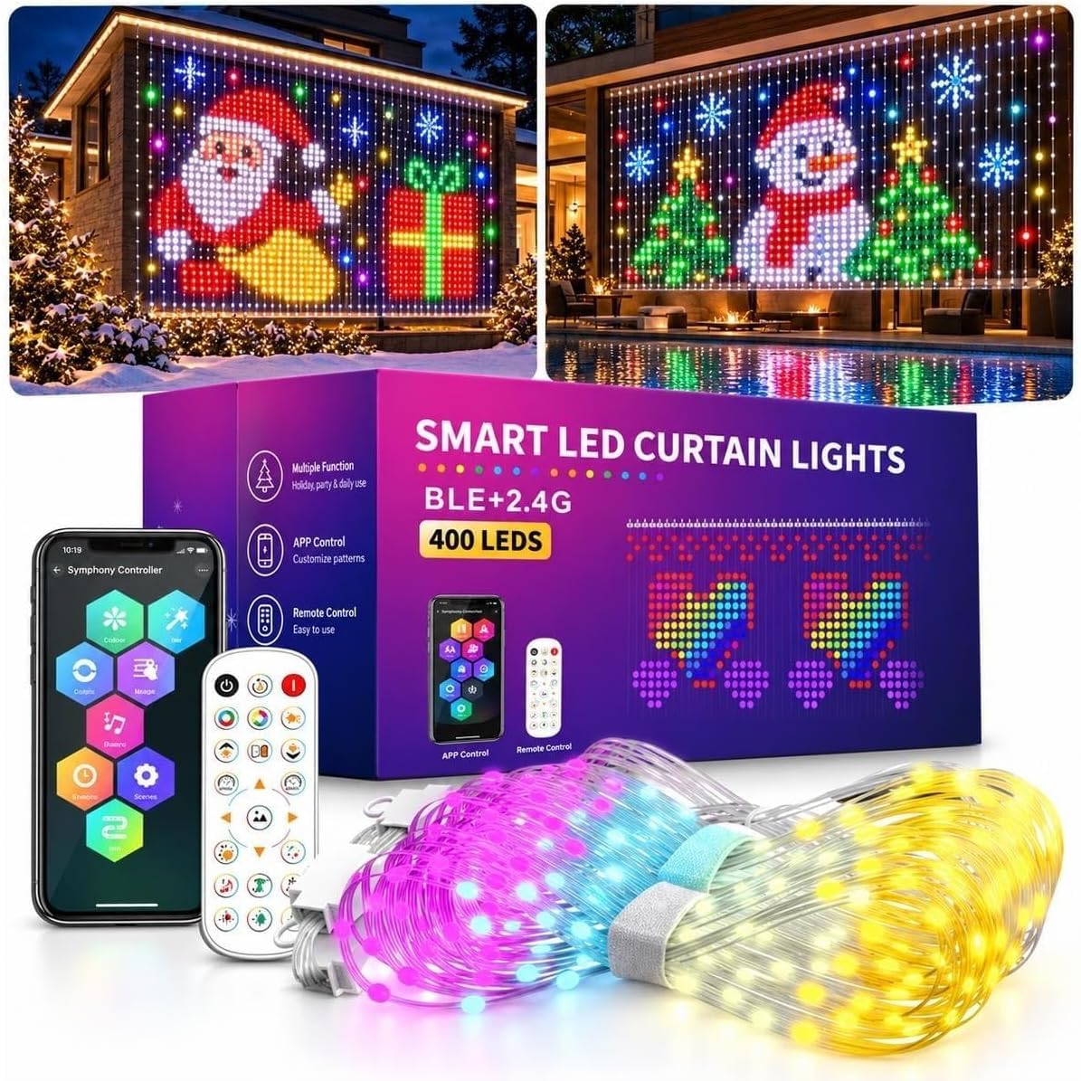 Generico Tenda Luminosa Intelligente 400 RGB LEDs con Telecomando (2m*2m)