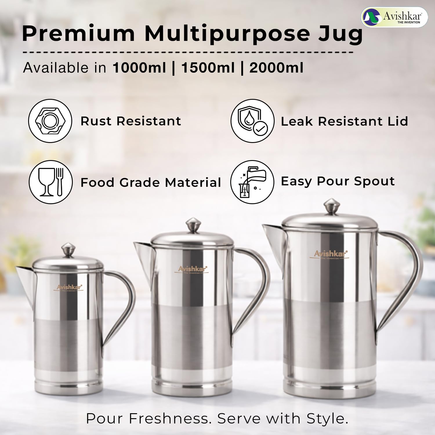 Avishkar 1L Stainless Steel Jug - Leakproof & Durable -4 Avishkar 1L Stainless Steel Jug - Leakproof & Durable -4