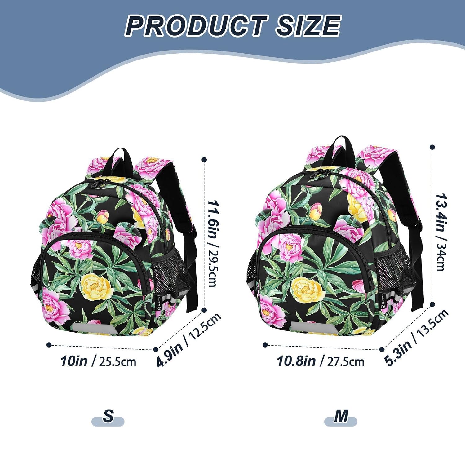 Peonies Leaves Floral Black Toddler Harness Backpack for Boys Girls 3-6 Years Kids Backpack with Anti Lost Safety Leash Child Leash Backpack for Walking Travel Preschool