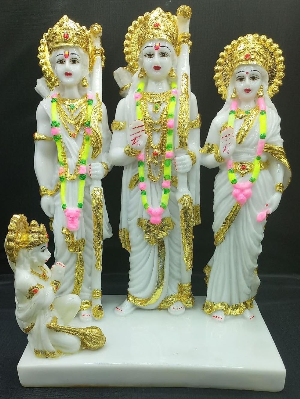 Ram Sita Laxman Hanuman Statue | Marble Dust Idol Ram Darbar Murti/Idol Antique Finish Spiritual Puja Vastu (Size 12 Inches)
