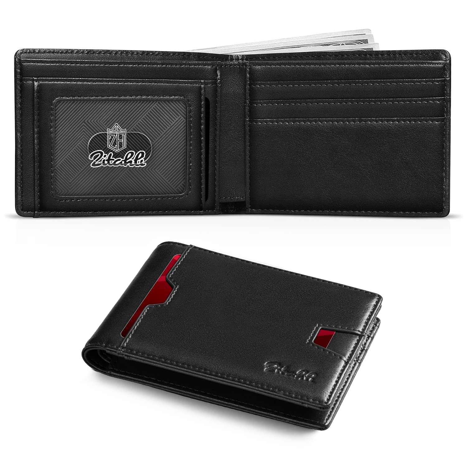 Zitahli Mens-Wallet-Slim-Leather-RFID Blocking Wallet for Men Minimalist Bifold Credit Card Holder with Gift Box