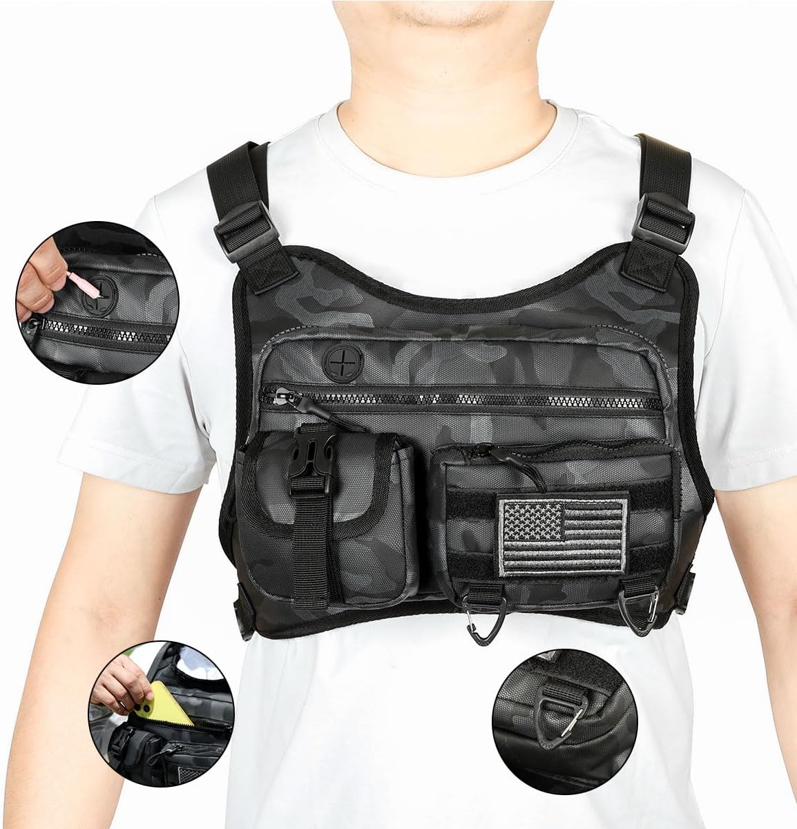 Outdoor Sports Chest Bag for Men and Women, Chest Pack For Running, Hiking, Cycling, EDC Travel Chest Pack Rig, Water Resistant Lightweight Front Running Vest Bag With Extra Storage