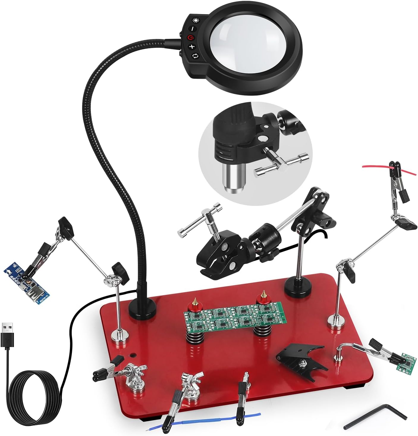 Soldering Helping Hands, NEWACALOX Third Hand Magnetic Helping Tool with 4 Soldering Helping Arms & Big PCB clamp Holder & 4 Upgrade PCB Holder Pillars, Waterproof Solder Clamp Station