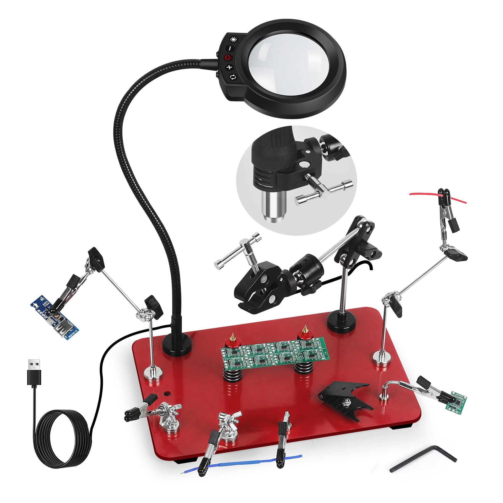Soldering Helping Hands, NEWACALOX Third Hand Magnetic Helping Tool with 4 Soldering Helping Arms & Big PCB clamp Holder & 4 Upgrade PCB Holder