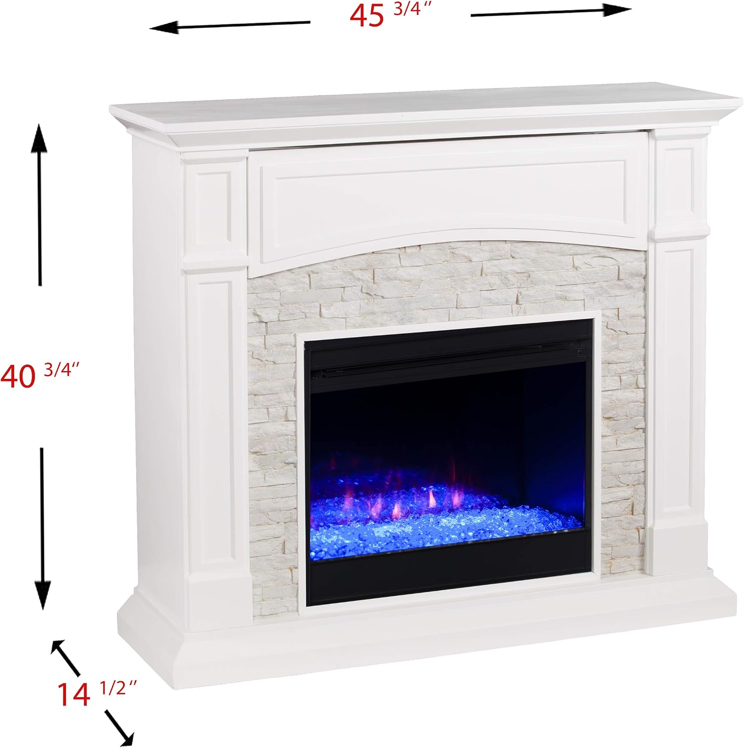 SEI Furniture - Seneca Color Changing Media Fireplace - Transitional Design, White Glass and Wood - Ideal for Living Room, Family Room (FC9362)