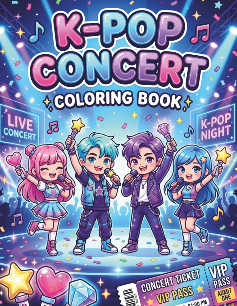 K-Pop Concert Coloring Book for Teens: Cute Idol Scenes, Concert Stages, Lightsticks & K-Pop Fashion – 50 Fun Pages