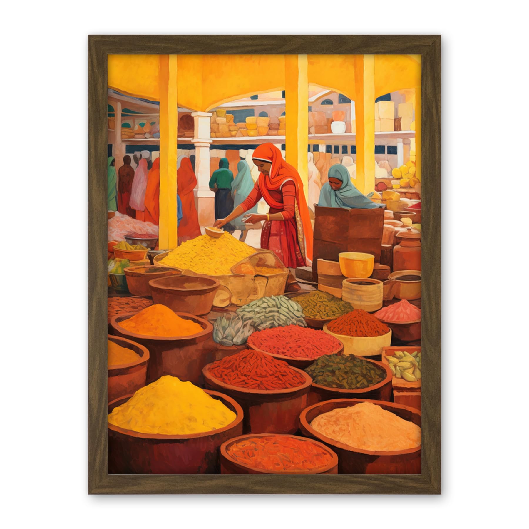 Artery8 The Spice Market Asian Herbs and Spices Colourful Kitchen Artwork Framed Wall Art Print 18X24 Inch