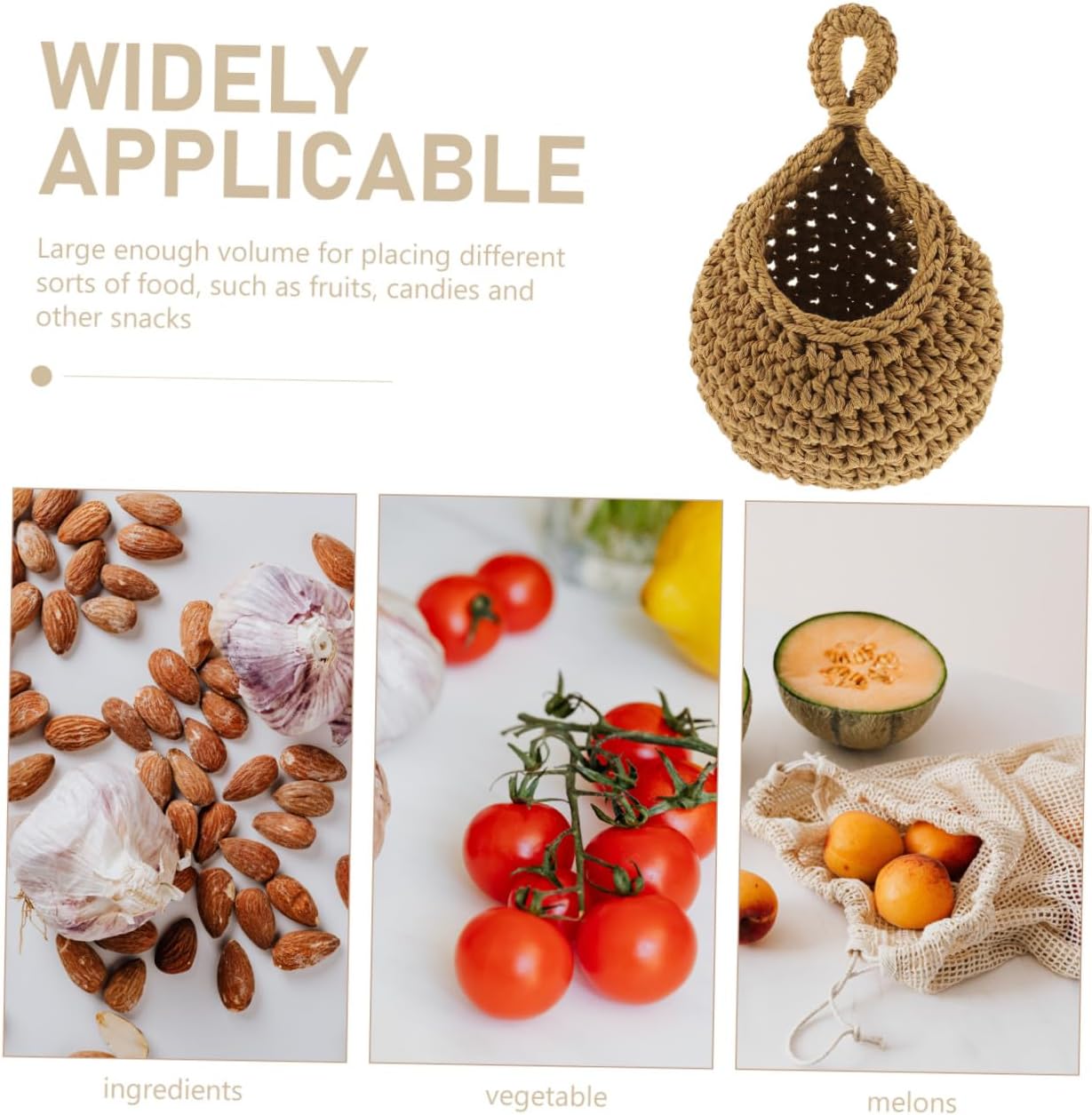 Alipis Cotton Rope Vegetable and Fruit Basket - Wall Hanging Woven Storage Basket for Kitchen Organization, Natural Material, Stylish Home Decor