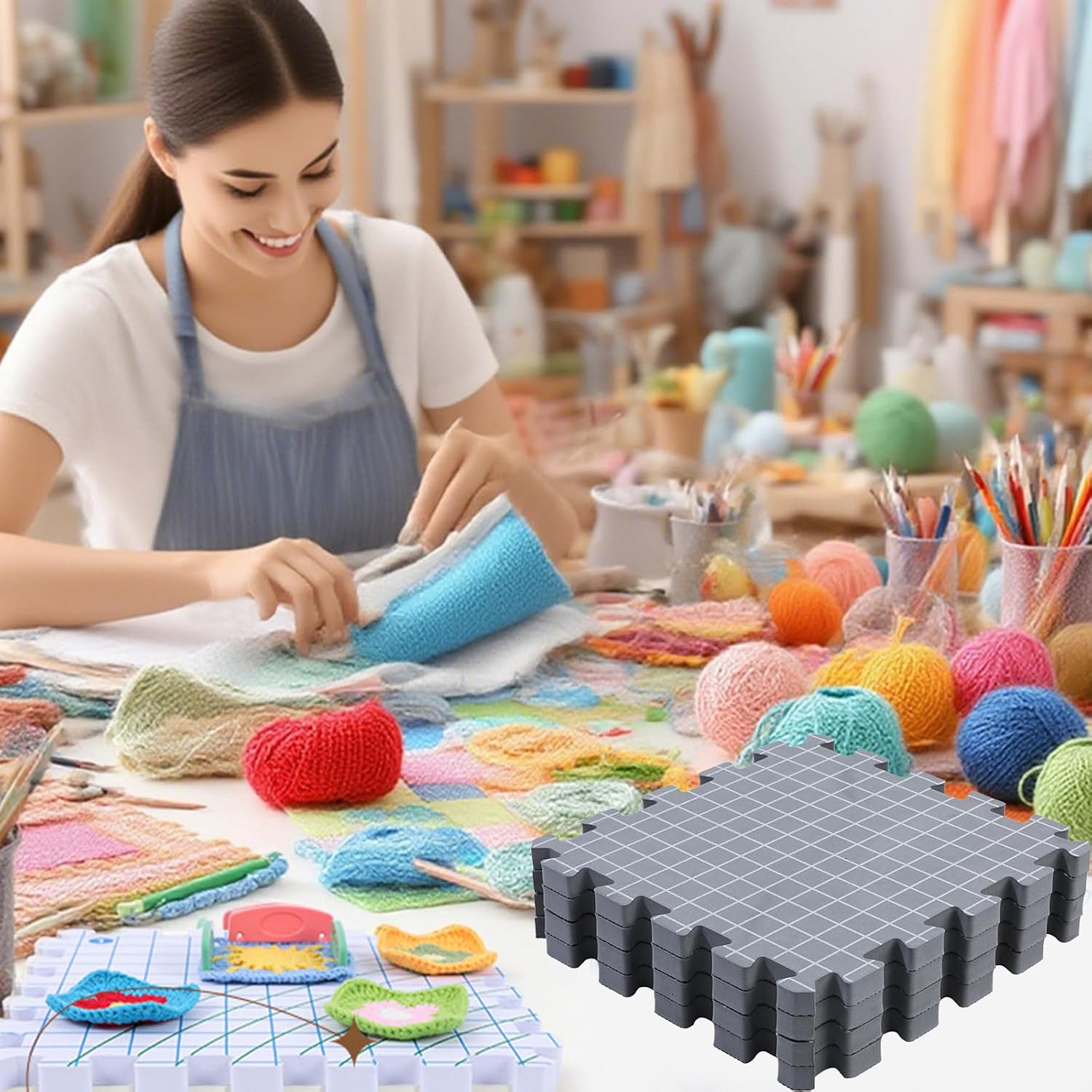 4Pcs 12.6x12.6Inch Knitting Blocking Mat Gridded Knit Blocking Foam Board for Granny Square Making Crocheting Sewing Spume Sewing Hurdles