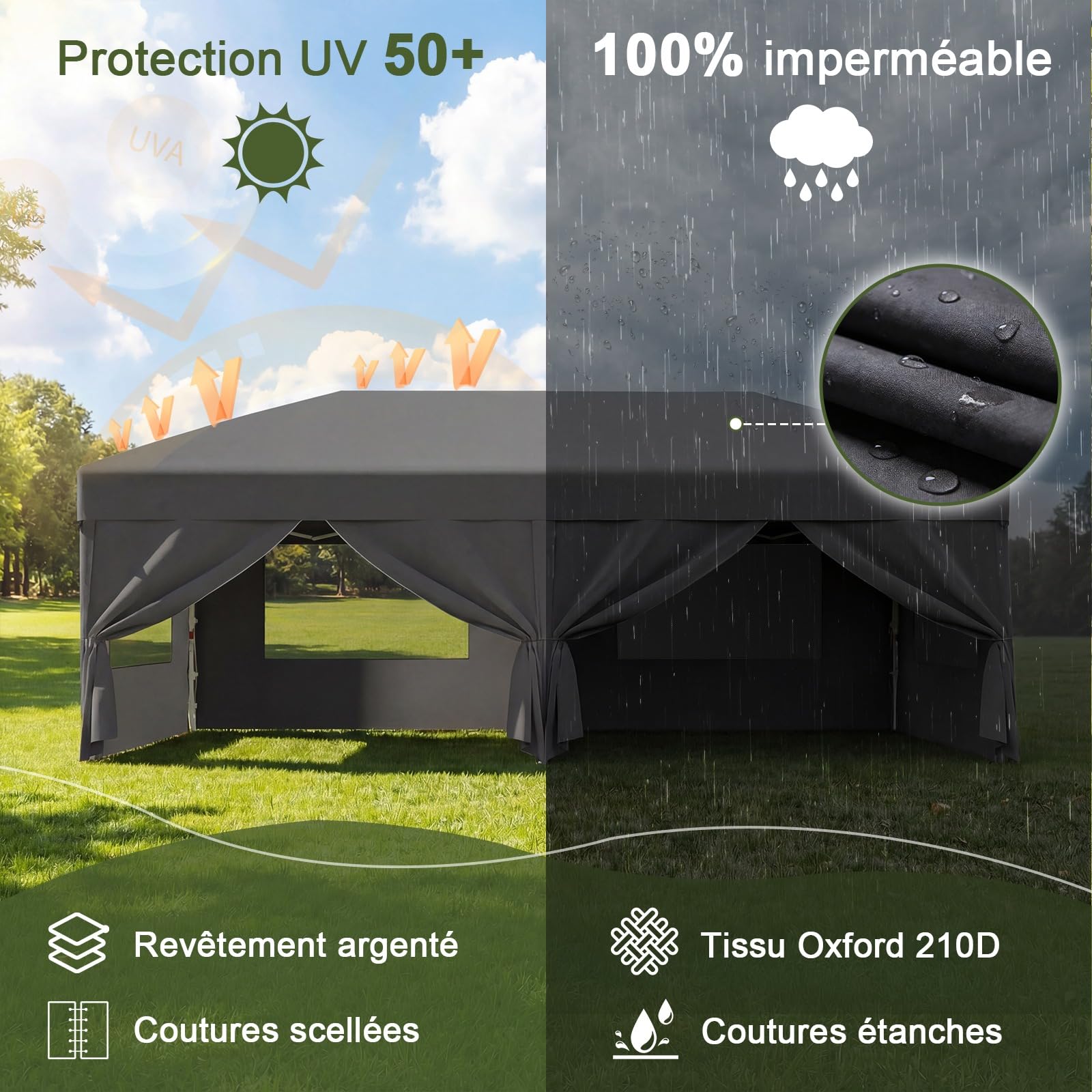 Devoko Tonnelle Pliante avec Fenêtre Moustiquaire Aérée, Tonnelle 3x6 Imperméable Stable, Tonnelle Pop Up avec Parois Latérales, Protection UV 50+, Tente de Fête pour Jardins, Camping (Gris)