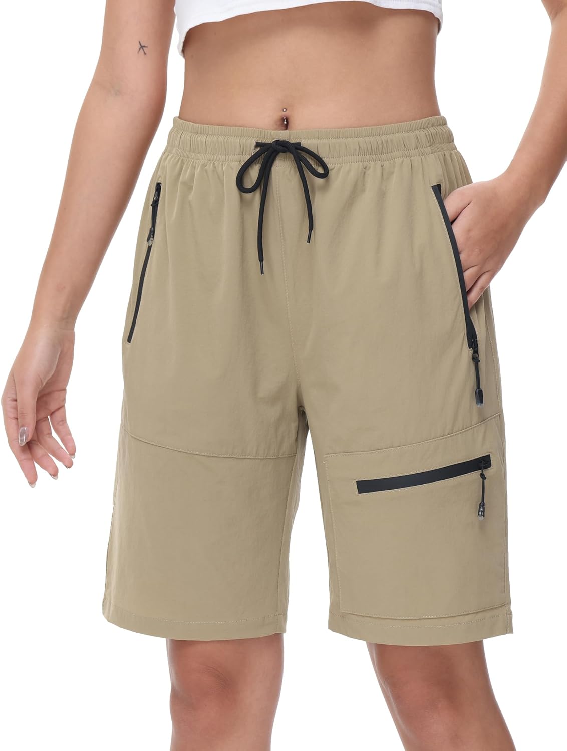 HOW'ON Women's Hiking Cargo Shorts Lightweight Quick Dry Summer Shorts for Travel Camping Athletic Golf with Zipper Pockets