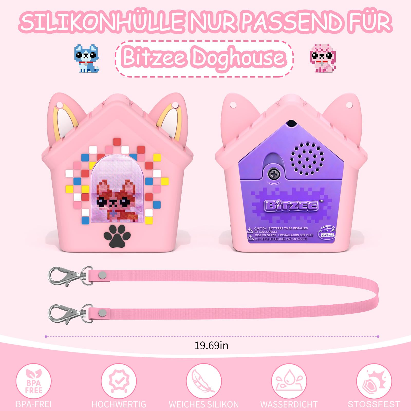 Compatible con Bitzee Doghouse, funda de silicona con correa, resistente a los golpes y a los arañazos, material de silicona suave y segura, ideal para niños (rosa) — view 2