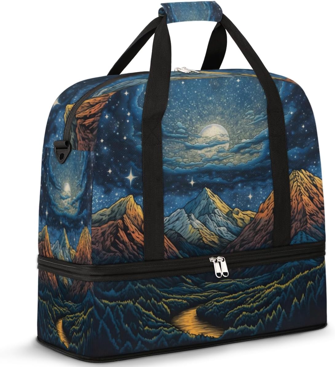 QsirBC Mountains Funny Style Gym Bag for Women Duffle Tote with Shoes Compartment Men Weekender Duffel for Dance Travel Sports Swimming Overnight