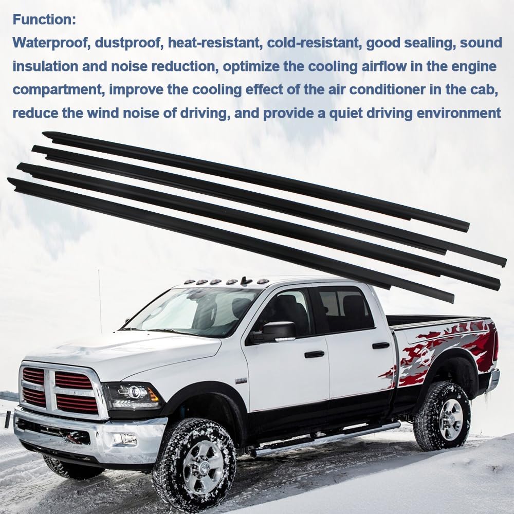 Weatherstrip Window Molding Trim Seal Belt Compatible with 2009-2023 Dodge Ram 1500 2500 3500 4500 5500 Crew Cab Replaces 55112376AH 55112377AH (Not Fit for Quad Style)