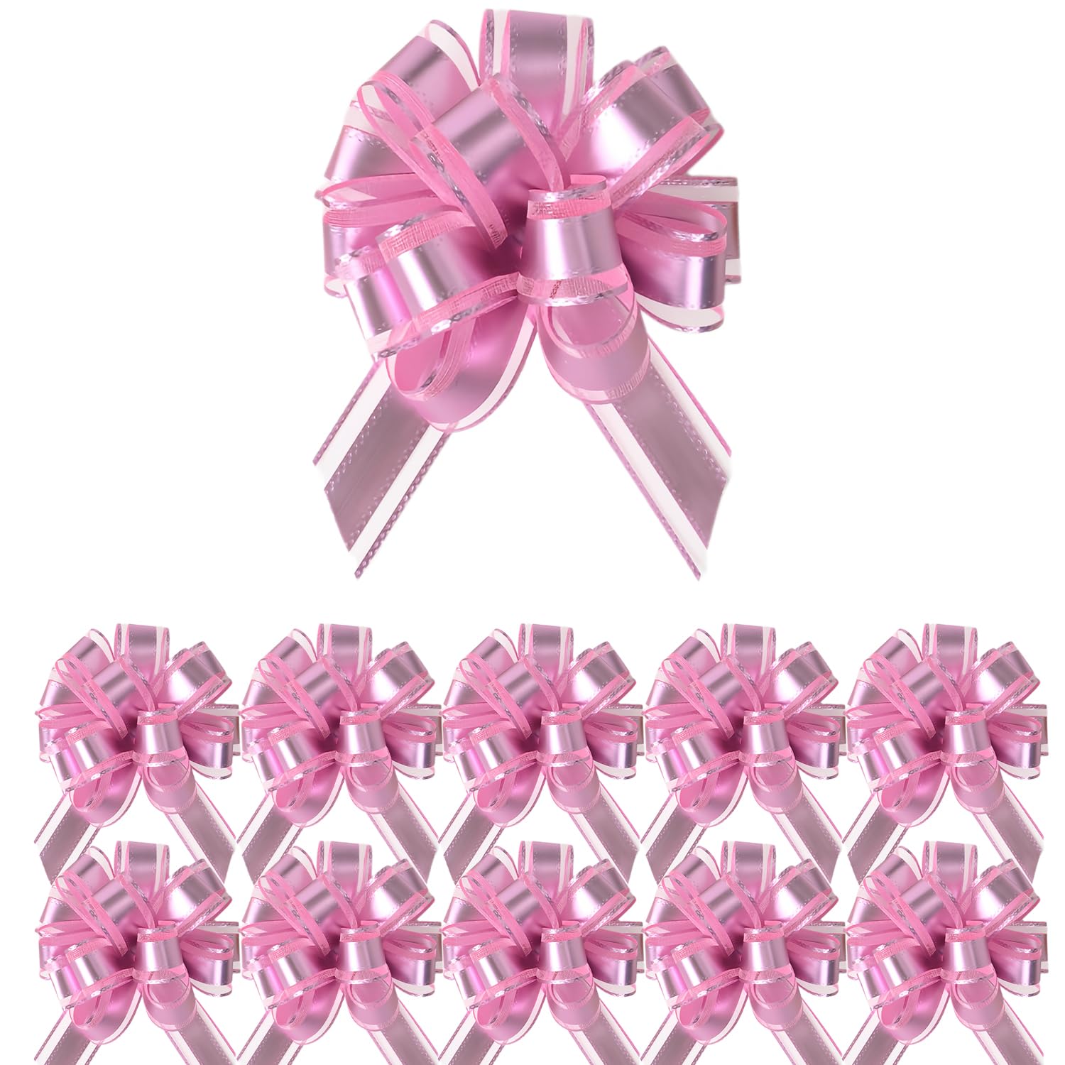 DIPZO 10PCS 4 Inch Pink Gift Bows, Organza Pull Bows for Wrapping Presents, Wedding Car Decorations, Birthday Parties & Flower Basket Decor (Pink)
