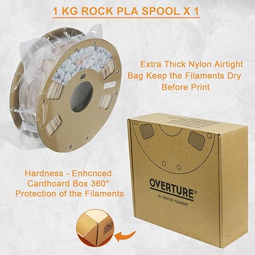 Miniatura 7 de OVERTURE Filamento PLA Rock de 0.069 pulgadas, filamento PLA para impresora 3D de mármol, carrete de 2.2 libras, precisión dimensional +- 0.001 in,