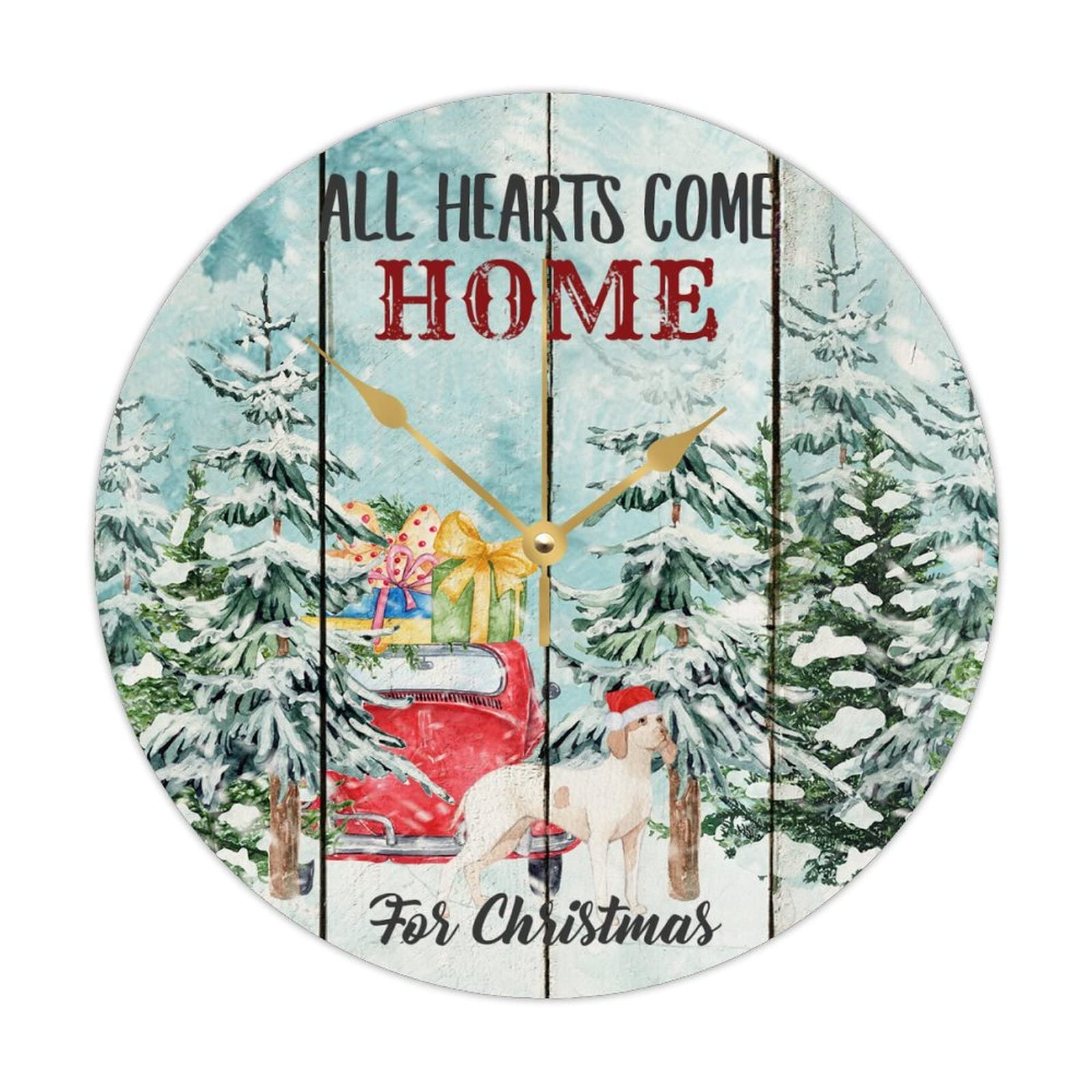 Horloge de Noël en bois 38 cm : pendule murale à piles pour la maison