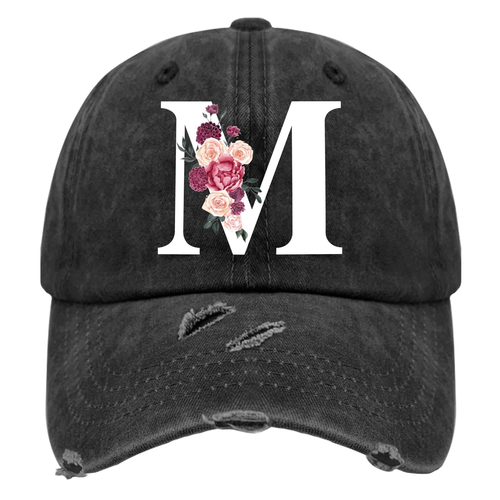 M Hat Classic Alphabetes A-Z Cute Letter Caps Cute Baseball Hat Hats for Girls Washed Distressed Funny Baseball Cap Gifts with Letter M