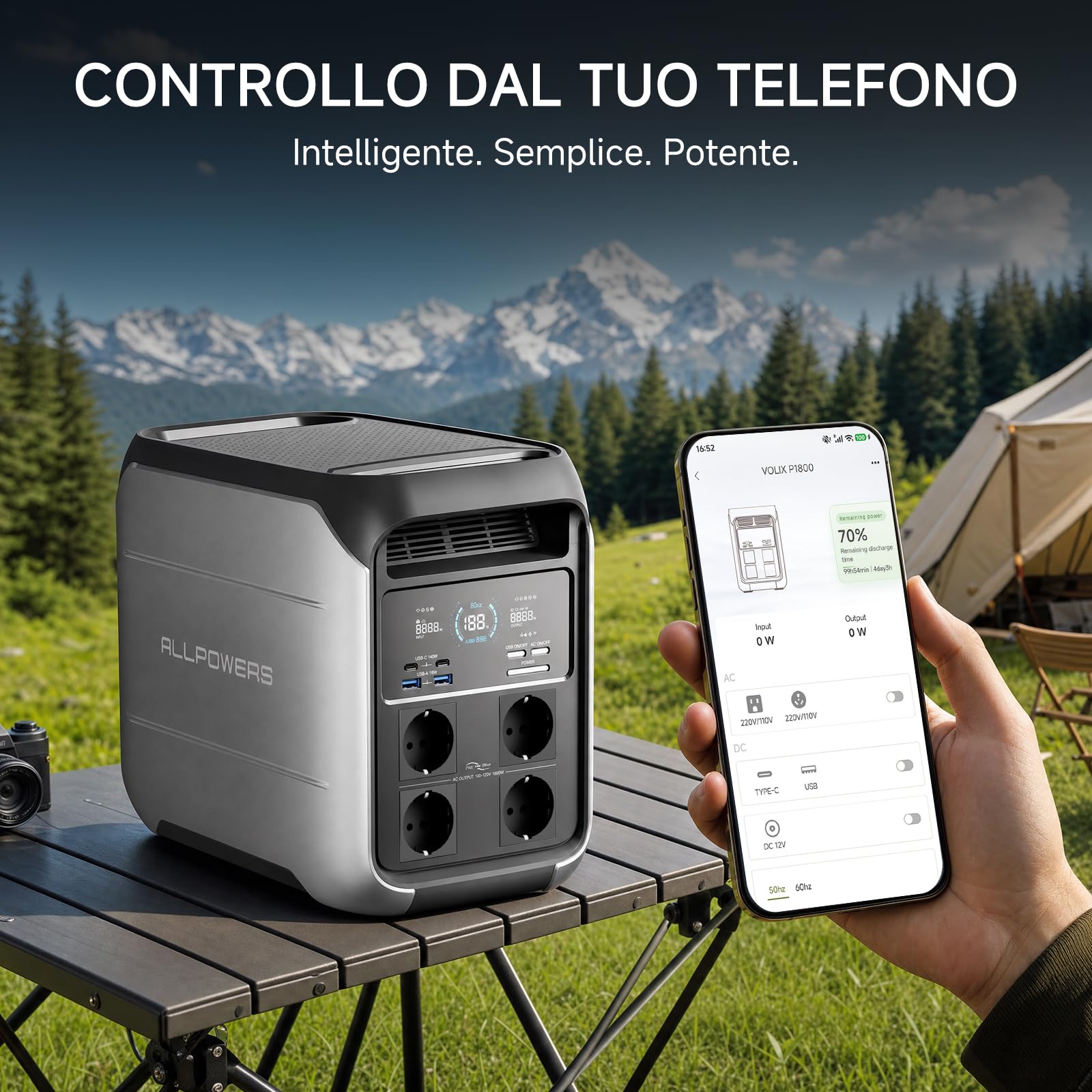 ALLPOWERS VOLIX P1800 Centrale Elettrica Portatile, LFP Batteria da 1024Wh | 4 Uscite CA 1800W (3600W Picco), 140W USB-C Stazione di Energia Portatile Alimentazione per campeggio Interruzioni Backup UPS