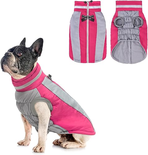 BEAUTYZOO Abrigo de invierno a cuadros para perro, chaqueta reflectante mejorada para perro, forro polar acolchado con arnés integrado, ropa