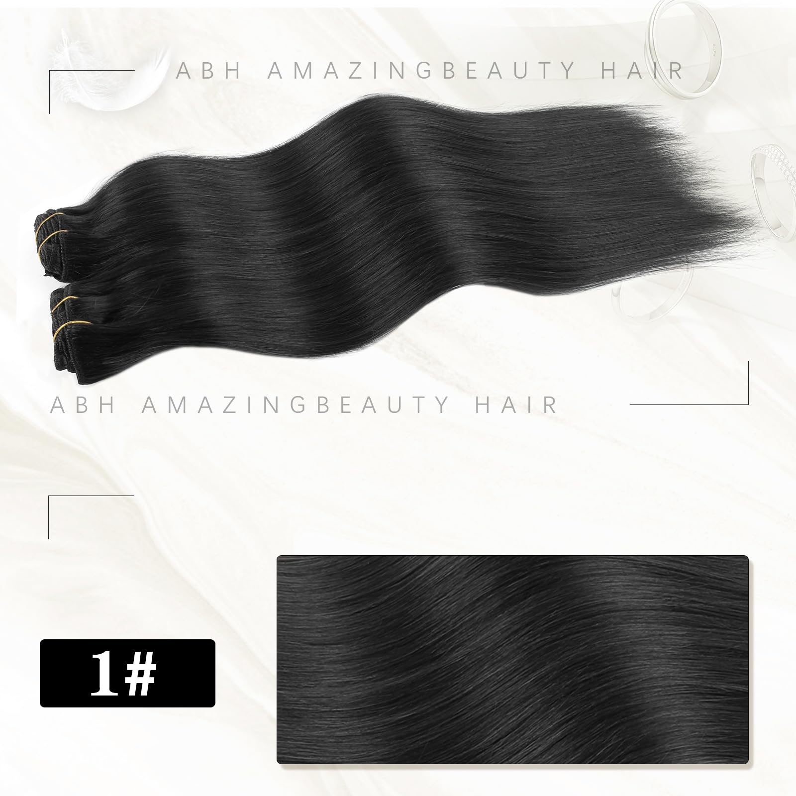 ABH AMAZINGBEAUTY HAIR Clip in Extensions aus Echtem Menschenhaar Gerade Tiefschwarz Clip in Extensions Echthaar Dick Clip in Extensions Gefärbt Remy Echthaar #1 8 Stück 120g 55cm | Doppelt genäht, Tiefschwarz, Remy-Echthaar, seidig glatt, nahtlose Mischu