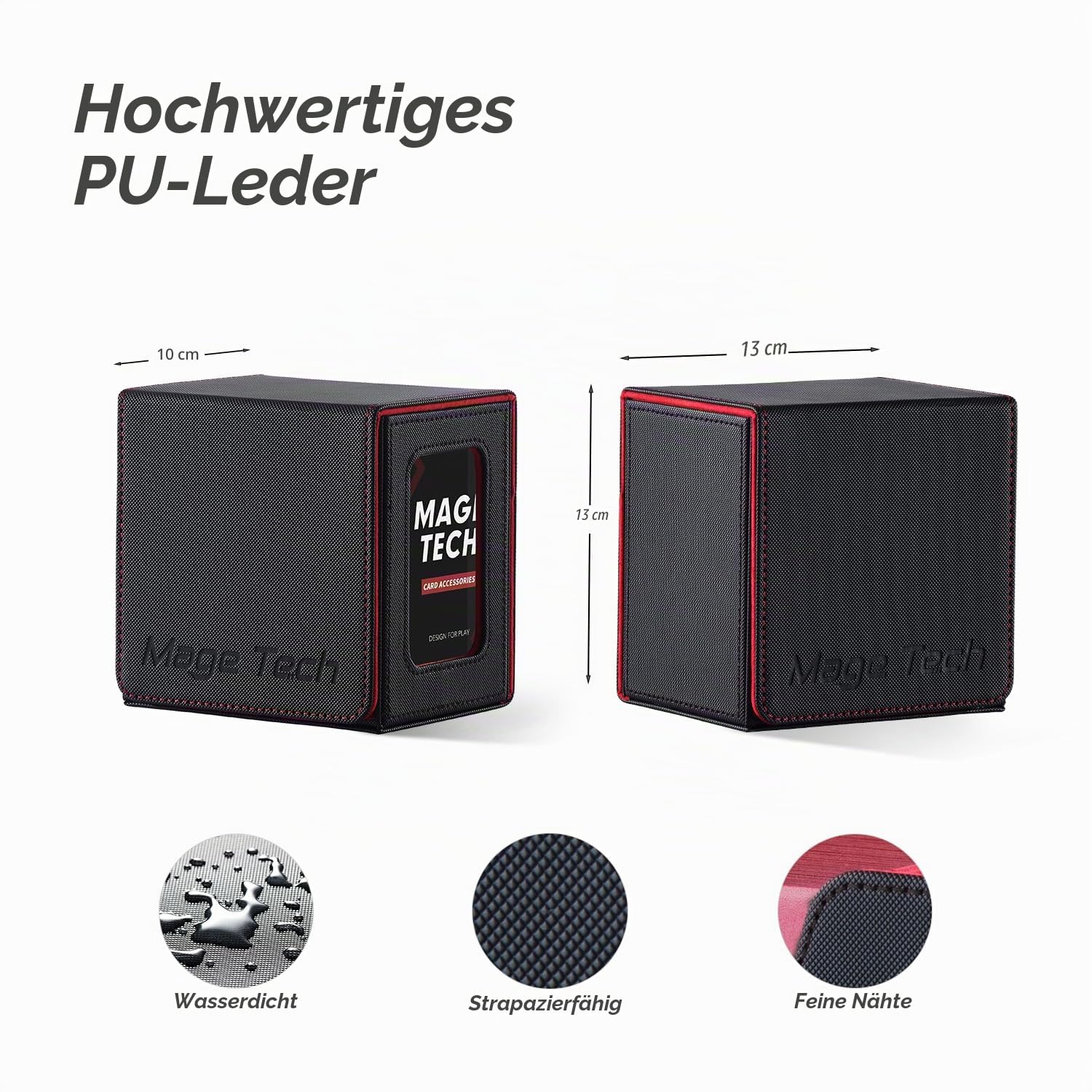 Mage Tech Commander Deckbox für MTG - Patentiertes Design, Commander Display, passt für 100 doppelt eingehüllte Karten, 35pt Magnetkartenhalter & Würfelschale - Schwarz/Rot