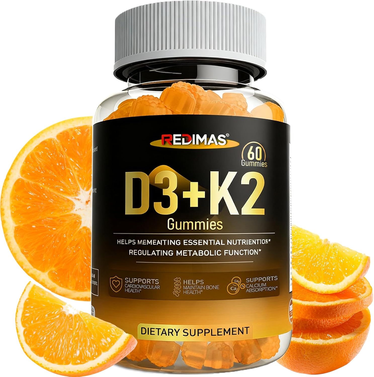 Calcium Gummies with Vitamin D3, K2 and Vitamin E, Chewable Calcium and Magnesium Supplement with Multi-Vitamin Complex, Gummy Format for Daily Nutrient Intake for Women and Men, 60 Gummies