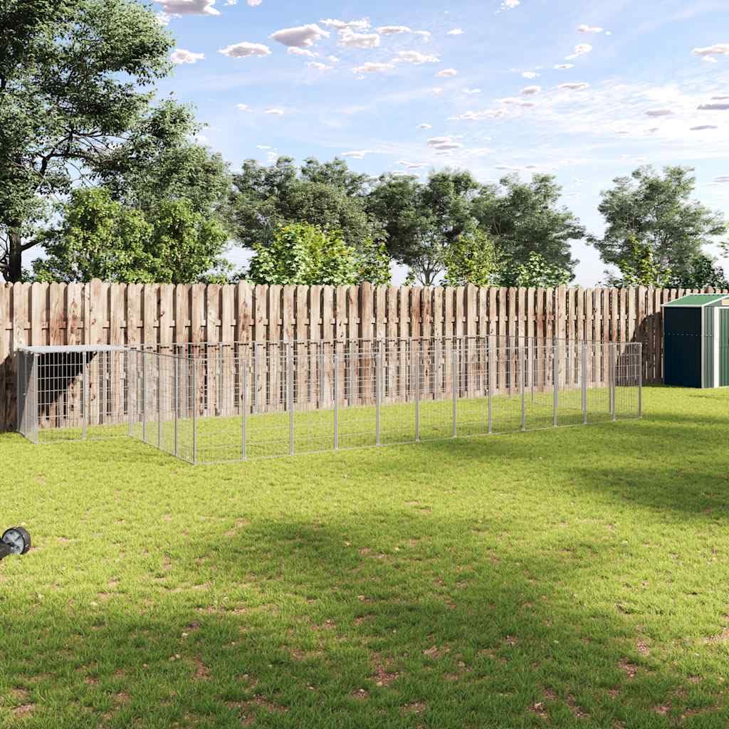 Karmnik dla psów, srebrny, 22,99 m², stalowy kojec, dla zwierząt domowych, wodoszczelny dach PE, 770 x 330 x 110 cm, dla psów i innych zwierząt