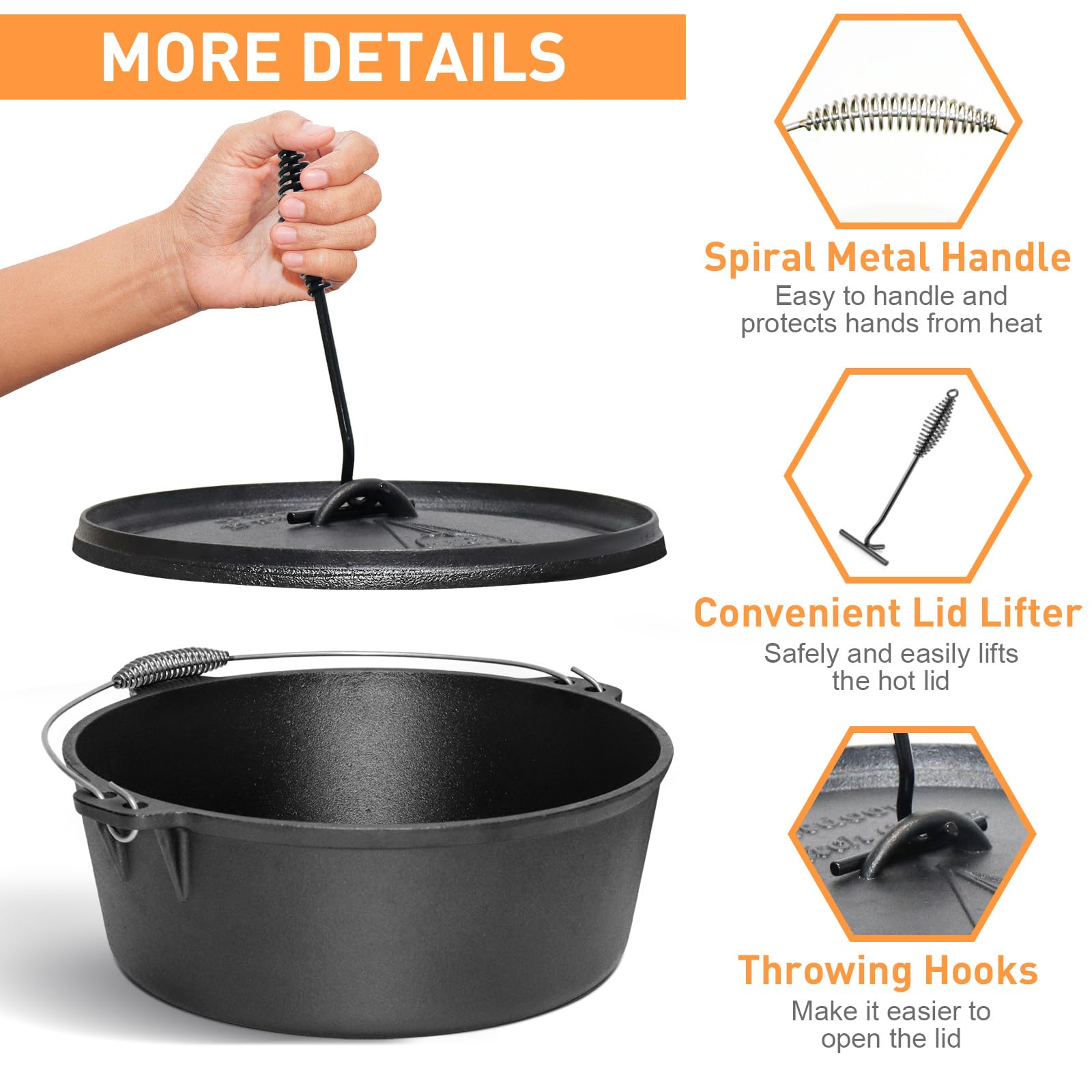 12 Qt Camping Dutch Oven - Cast Iron Pre-Seasoned -3 12 Qt Camping Dutch Oven - Cast Iron Pre-Seasoned -3