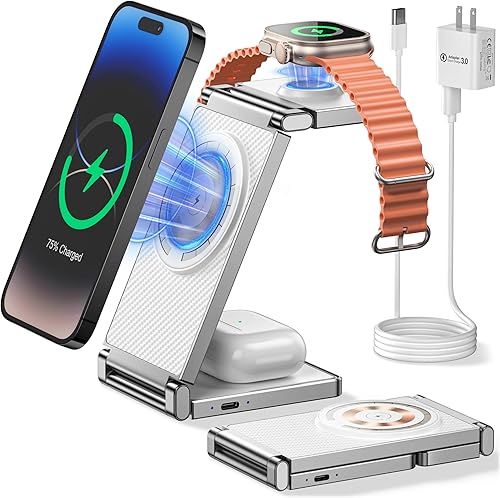 REOKILY Mag-Safe - Soporte de carga para iPhone y reloj para dispositivos Apple, base de carga plegable magnética 3 en 1 para Airpods y iPhone